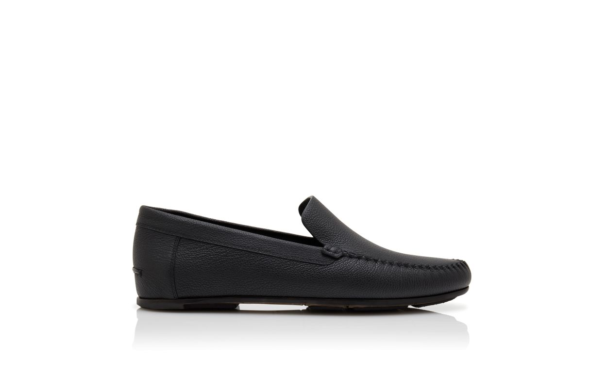 Designer Black Calf Leather Slippers - Image Side View