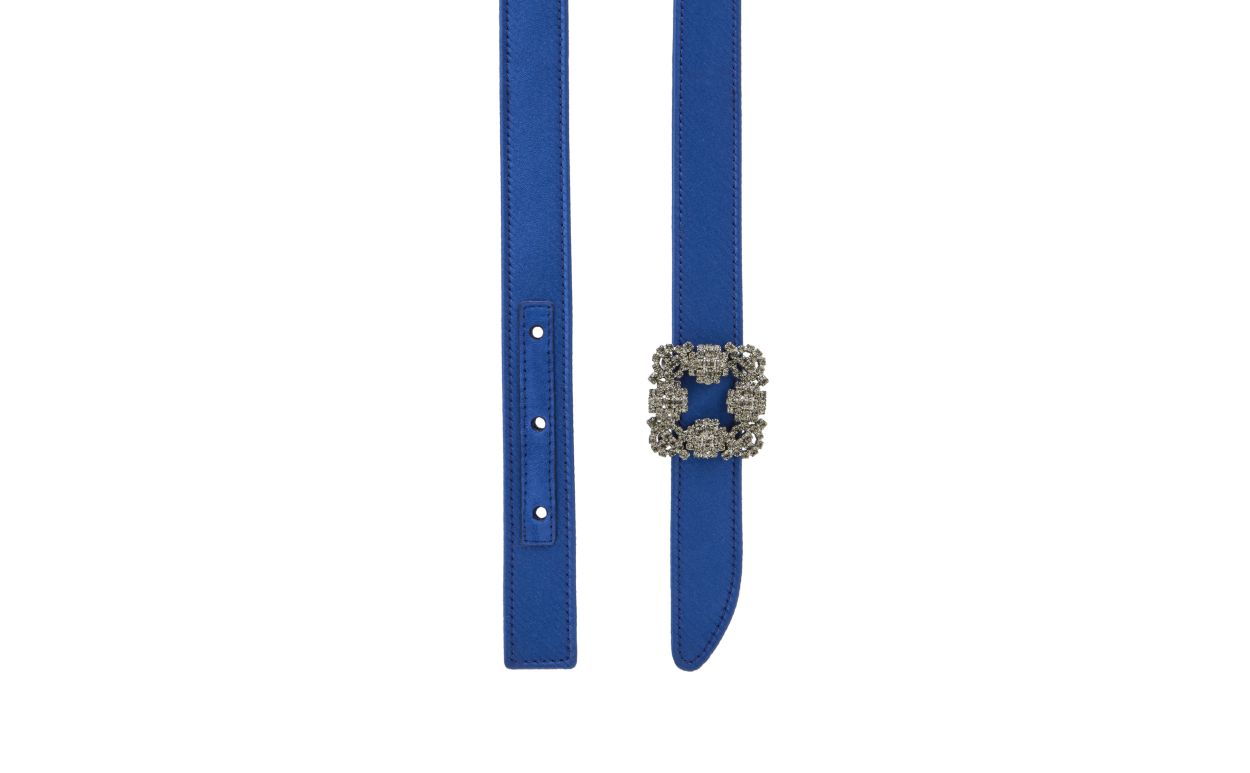 Designer Blue Satin Crystal Buckled Belt - Image 