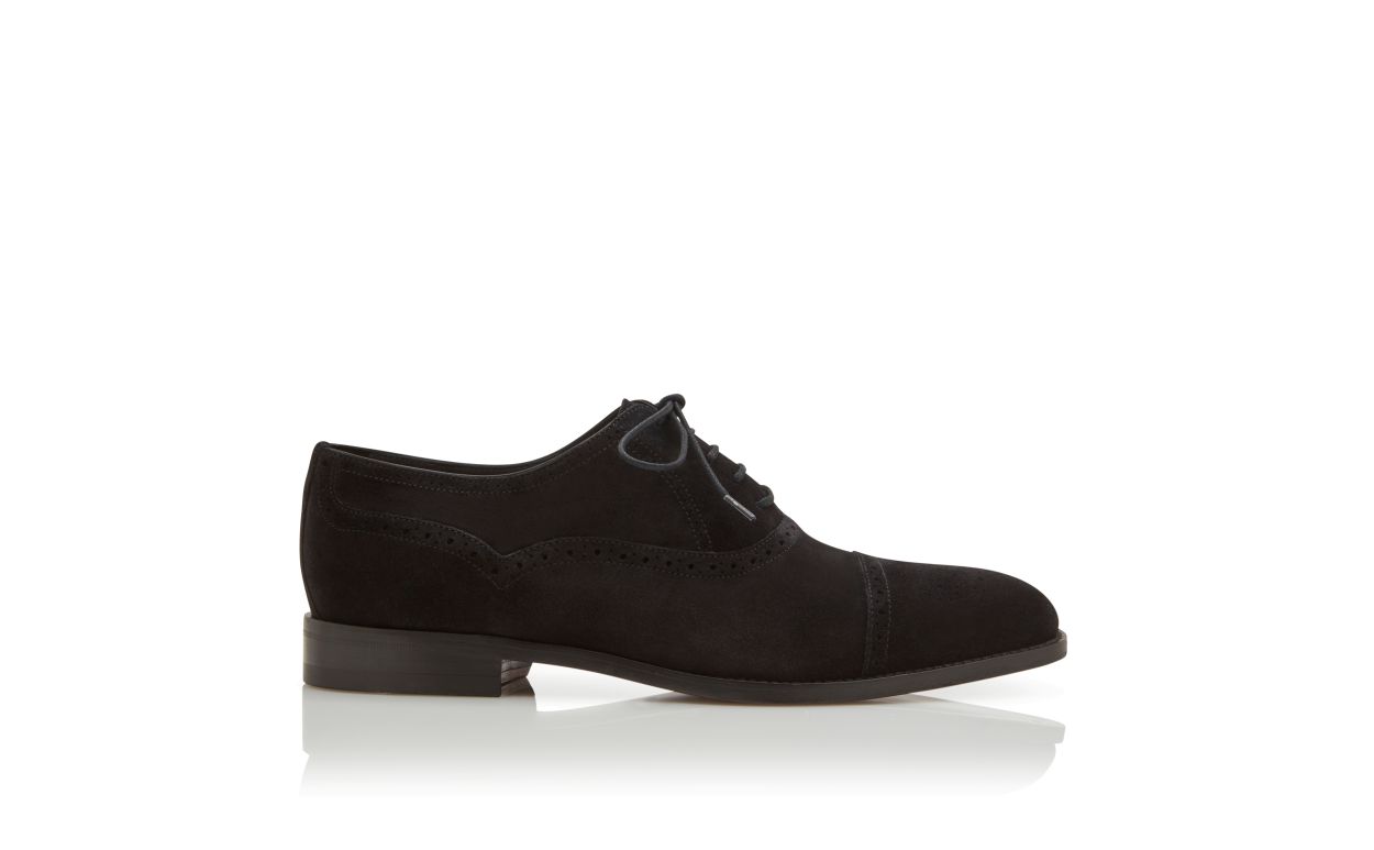 Designer Black Suede Cap Toe Oxfords - Image Side View