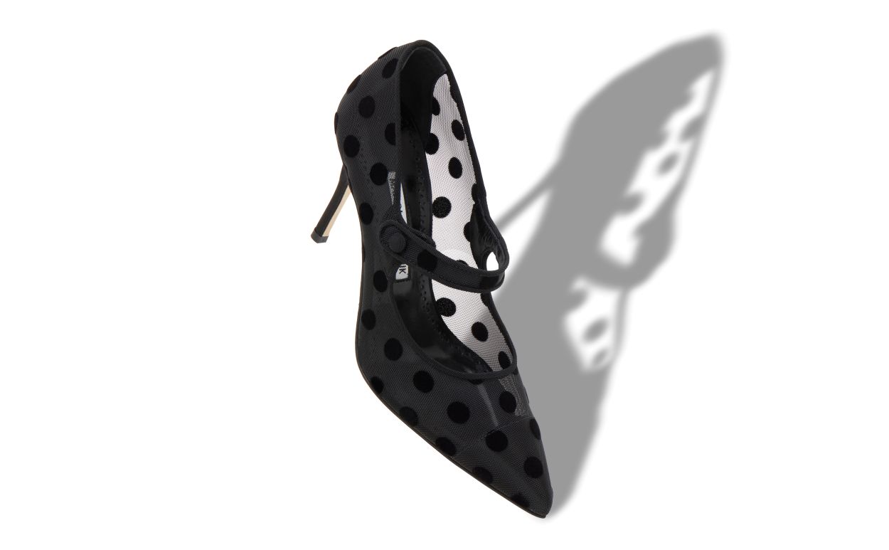 Manolo Blahnik Camparimesh Black Mesh Polka Dot Pointed Toe Pumps