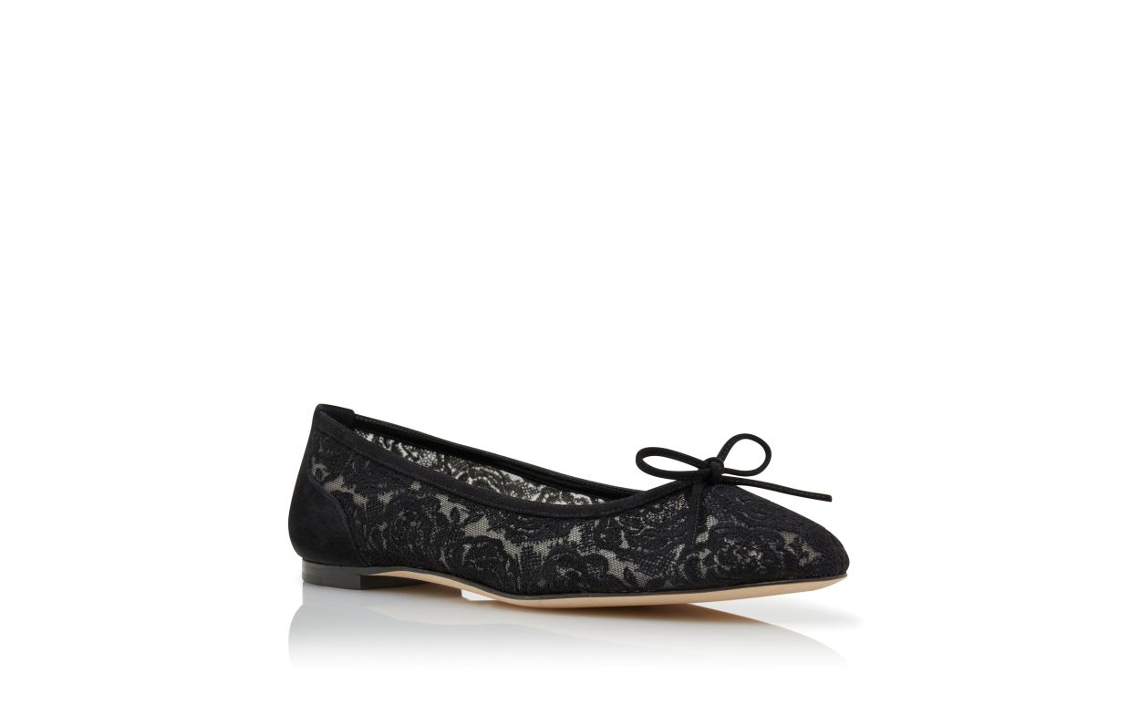 Designer Black Lace Pointed Toe Flat Pumps - Image Upsell
