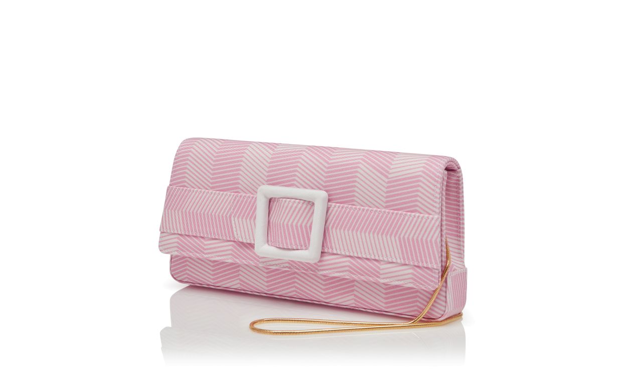 Designer Pink and White Grosgrain Buckle Clutch - Image 