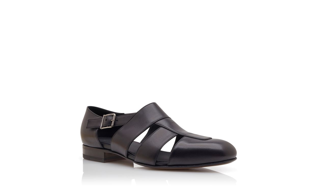 Designer Black Calf Leather Sandals - Image Upsell
