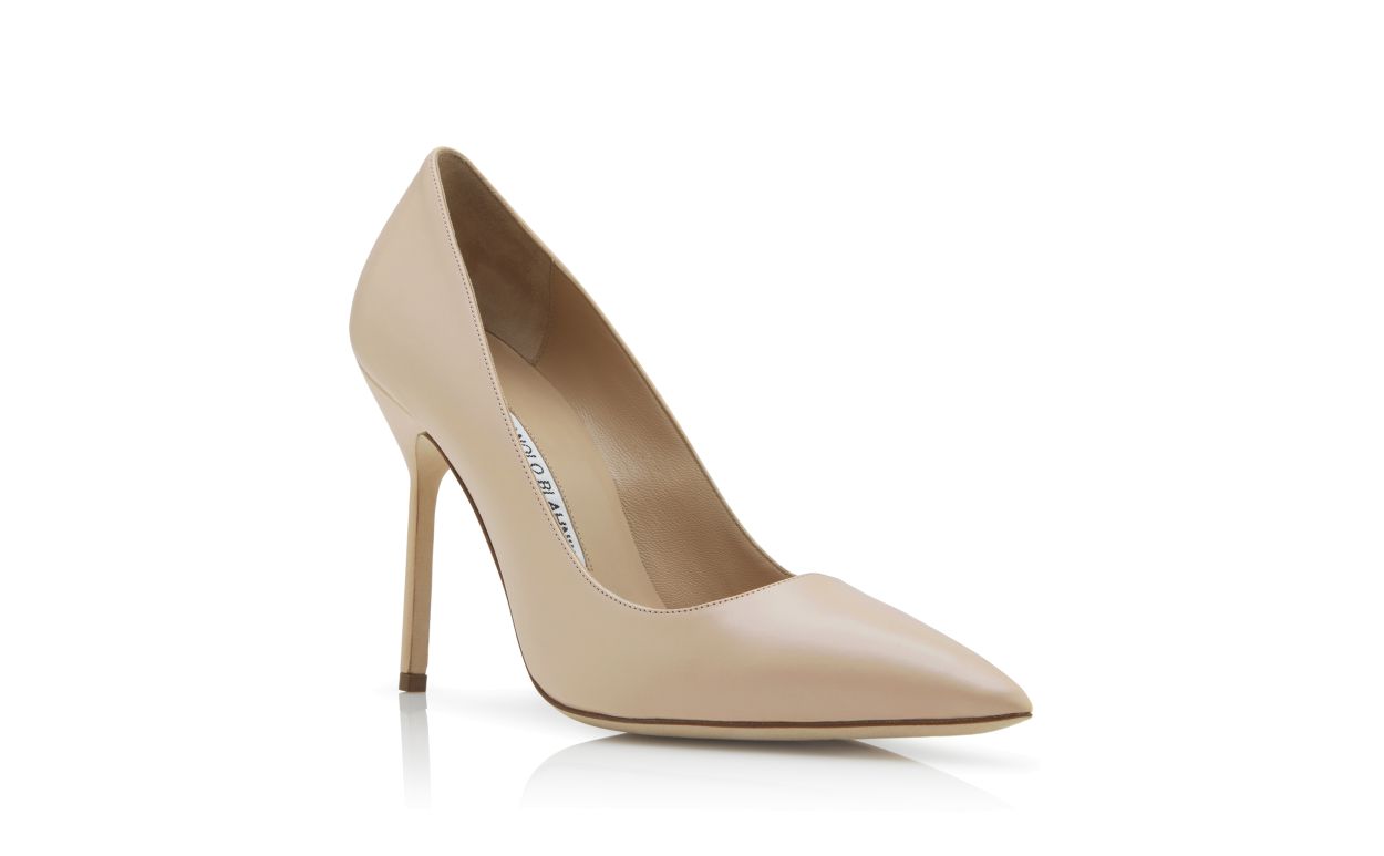 Designer Taupe Calf Leather Pointed Toe Pumps - Image Upsell