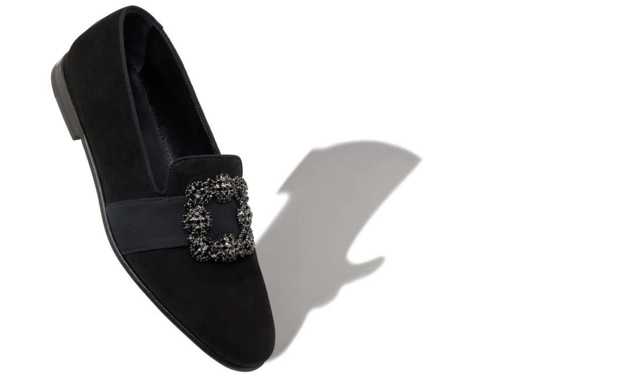 Designer Black Suede Jewel Buckled Loafers - Image Main