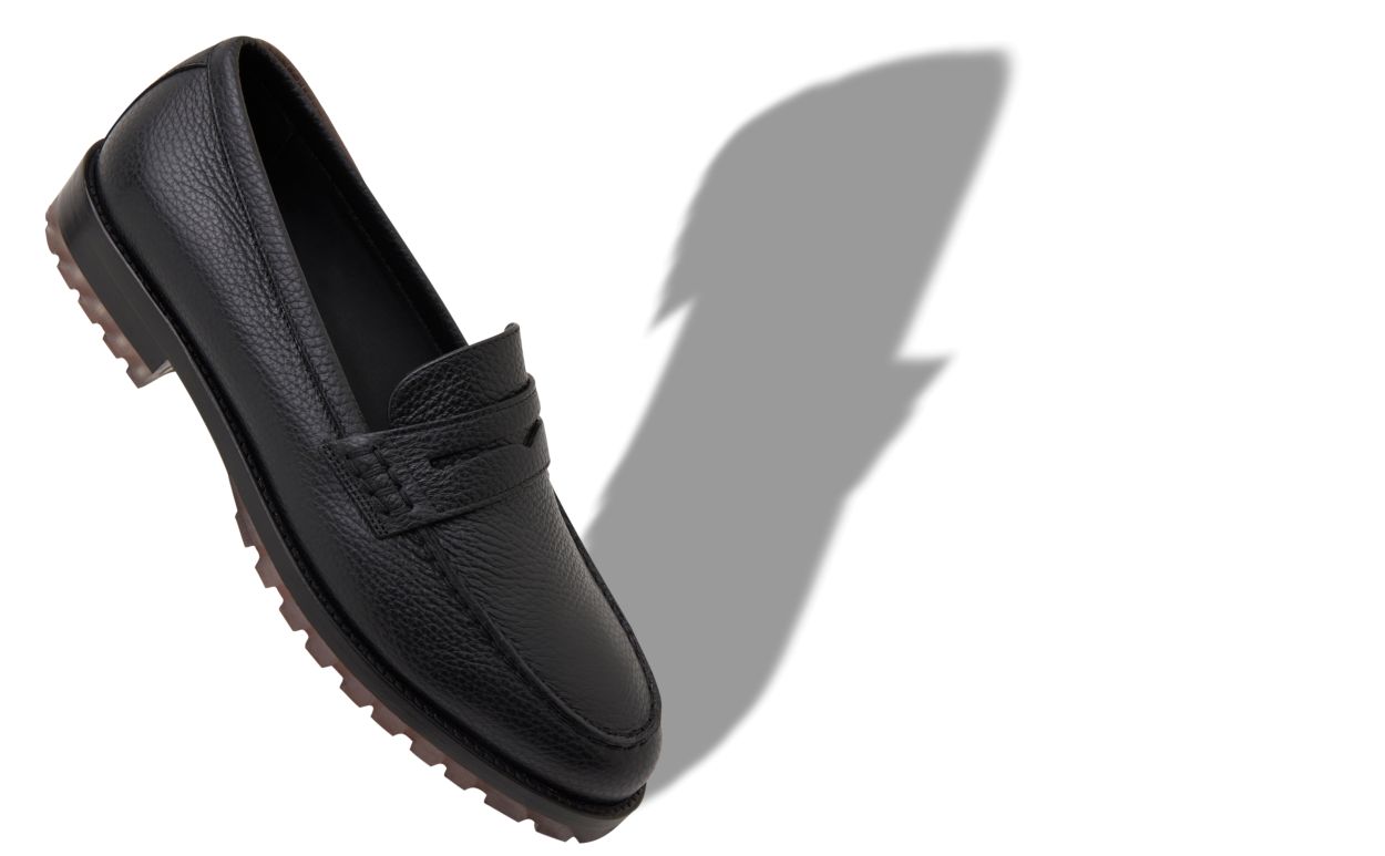 Designer Black Calf Leather Penny Loafers - Image Main