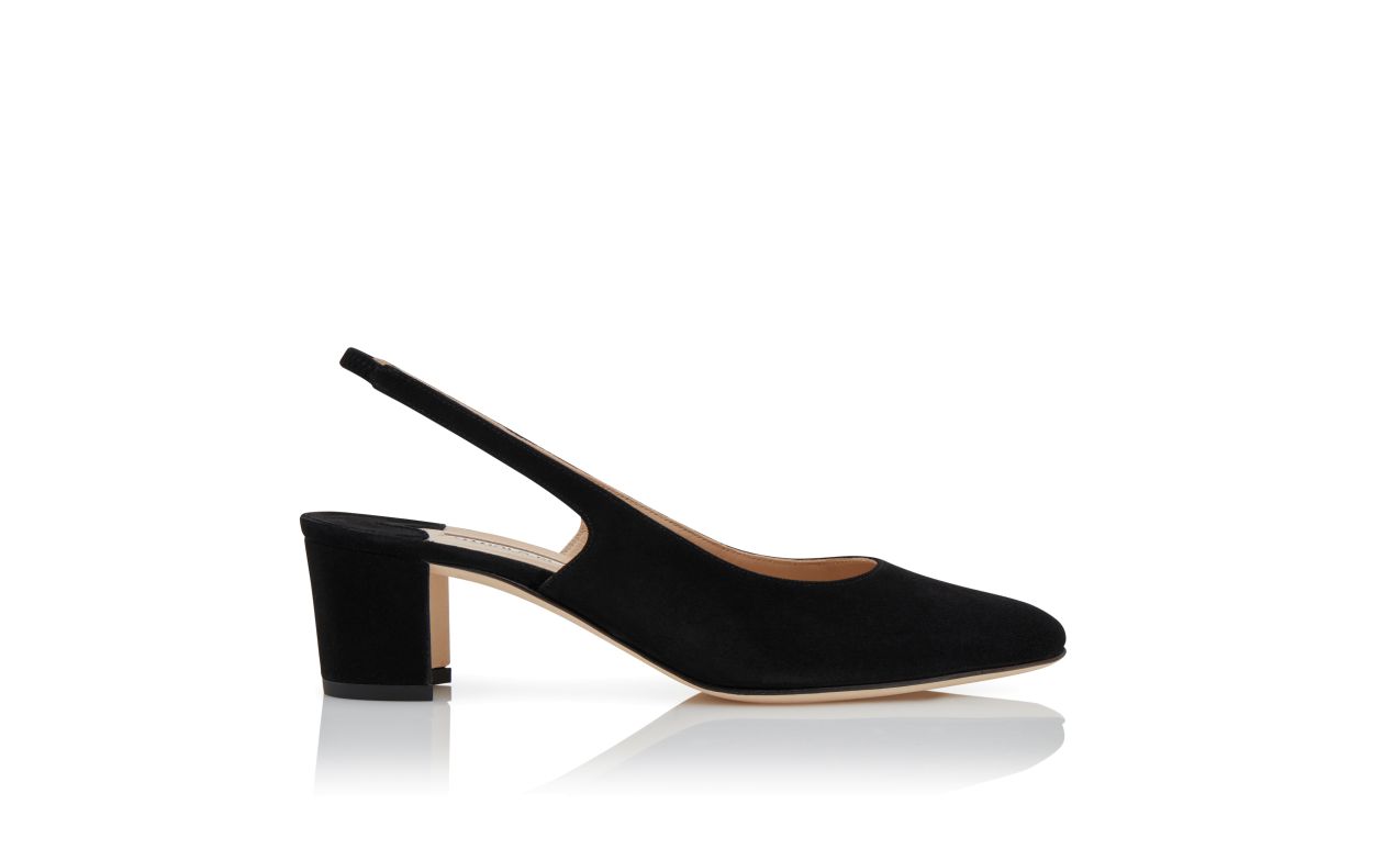 Designer Black Suede Slingback Pumps  - Image Side View