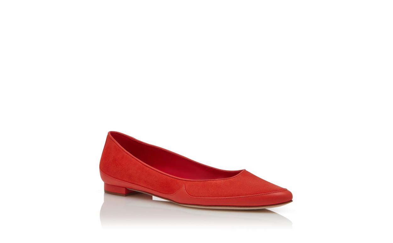Designer Orange Nappa Leather and Suede Flat Pumps  - Image Upsell