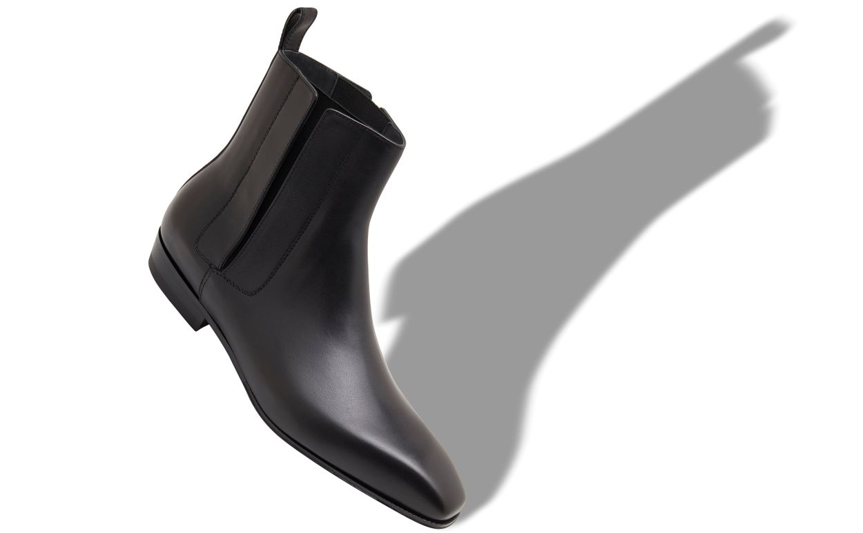 Designer Black Calf Leather Ankle Boots - Image Main View
