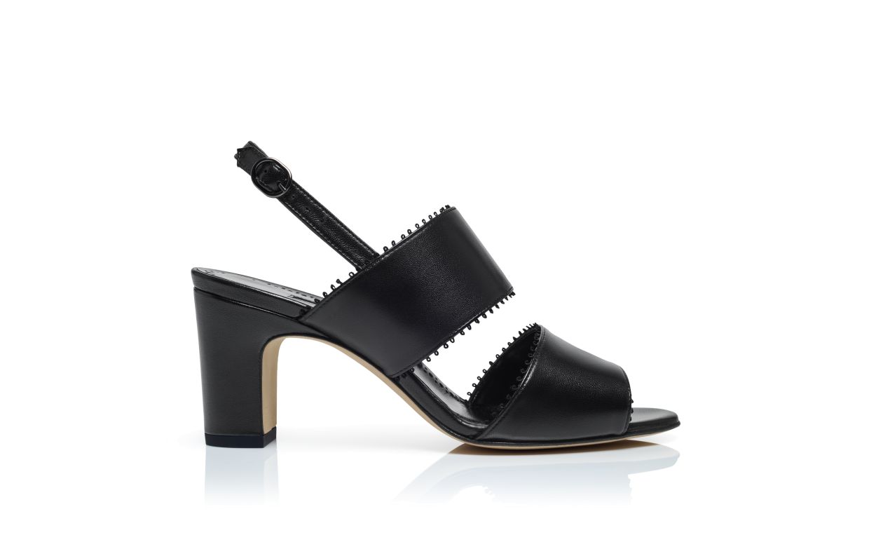 Designer Black Nappa Leather Slingback Sandals - Image Side View