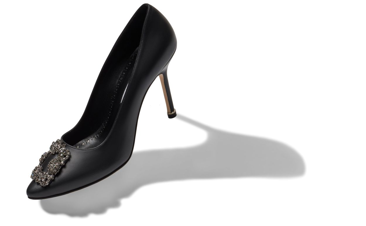 Designer Black Calf Leather Jewel Buckle Pumps - Image Main