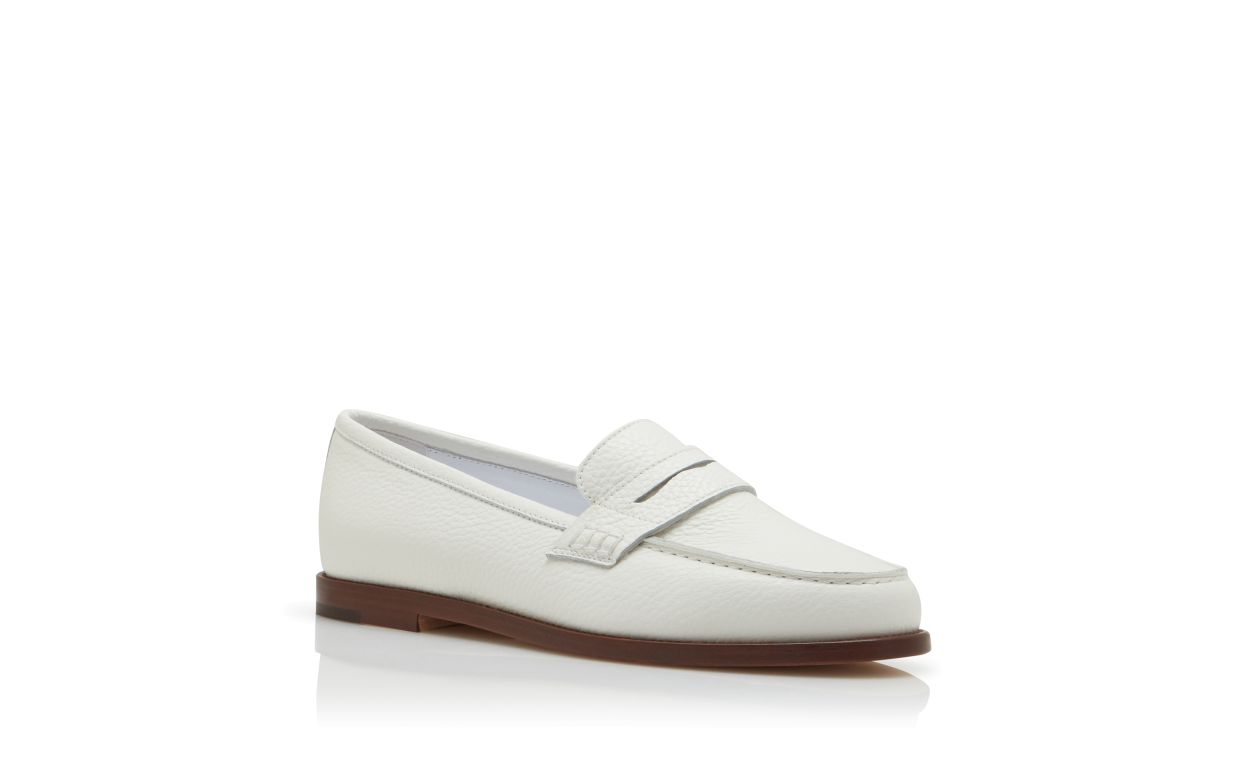 Designer White Calf Leather Penny Loafers - Image Upsell