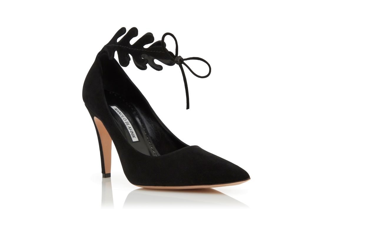 Designer Black Suede Ankle Strap Pumps  - Image Upsell