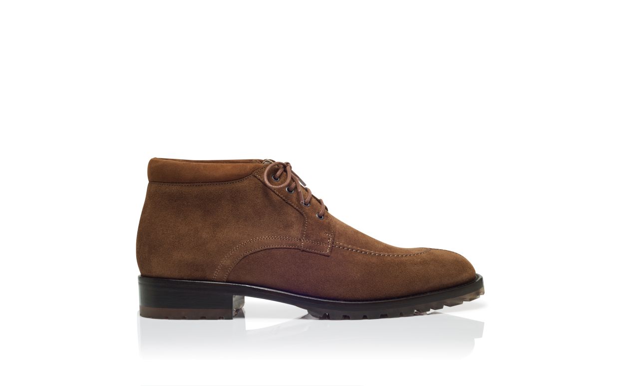 Designer Dark Brown Suede Ankle Boot - Image Side View