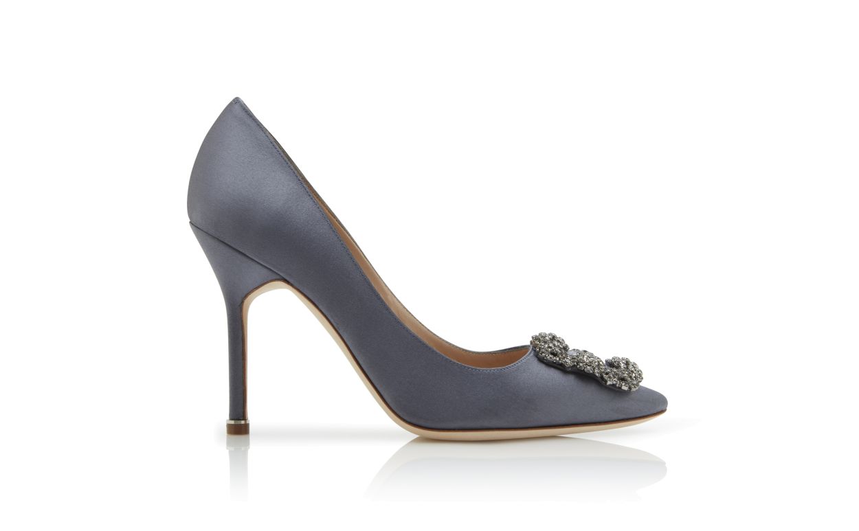 Designer Grey Satin Jewel Buckle Pumps - Image thumbnail