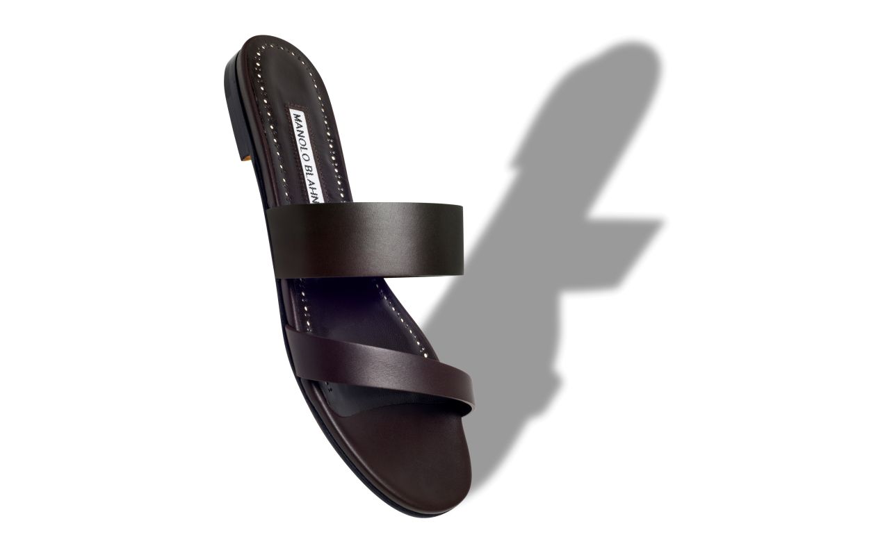 Designer Dark Brown Calf Leather Flat Sandals - Image Main