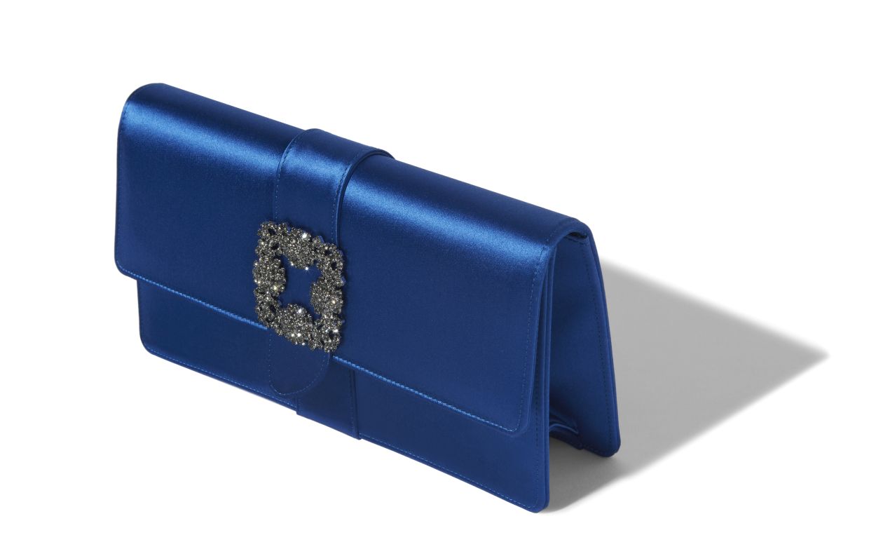 Designer Blue Satin Jewel Buckle Clutch - Image Main