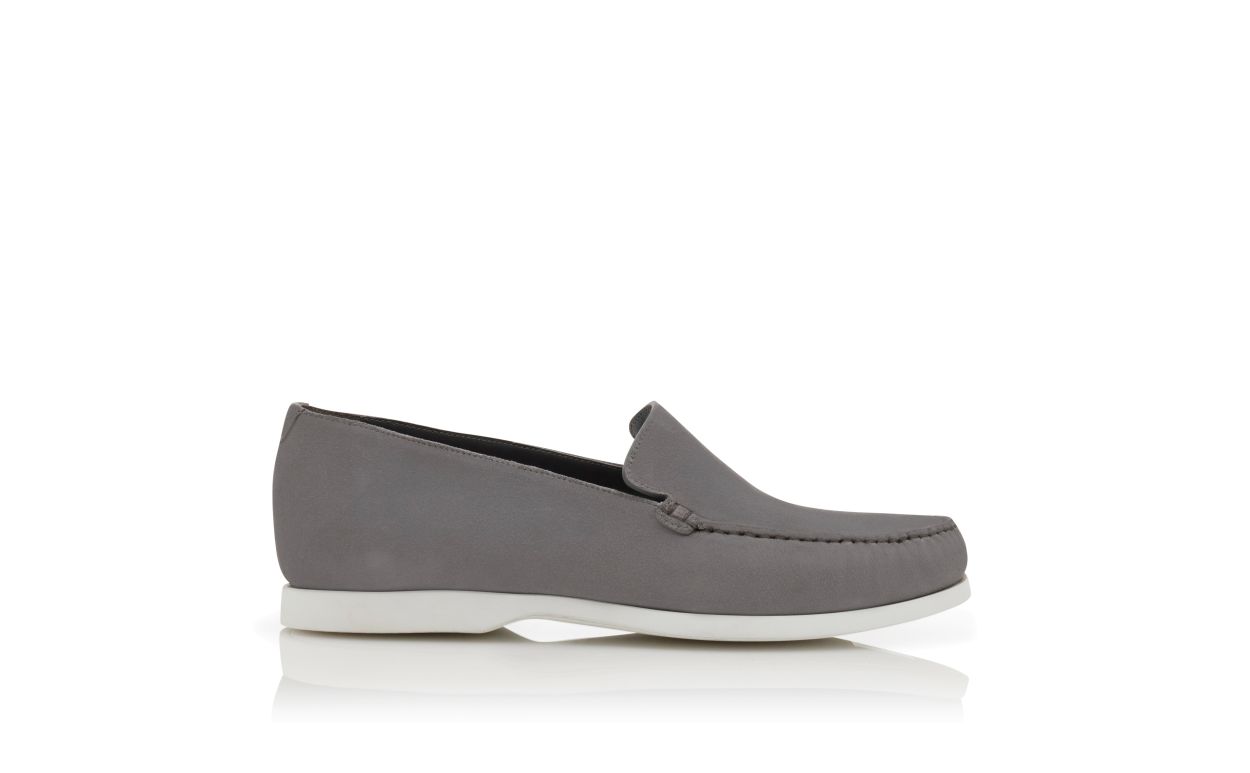 Designer Grey Suede Boat Shoes - Image Side View