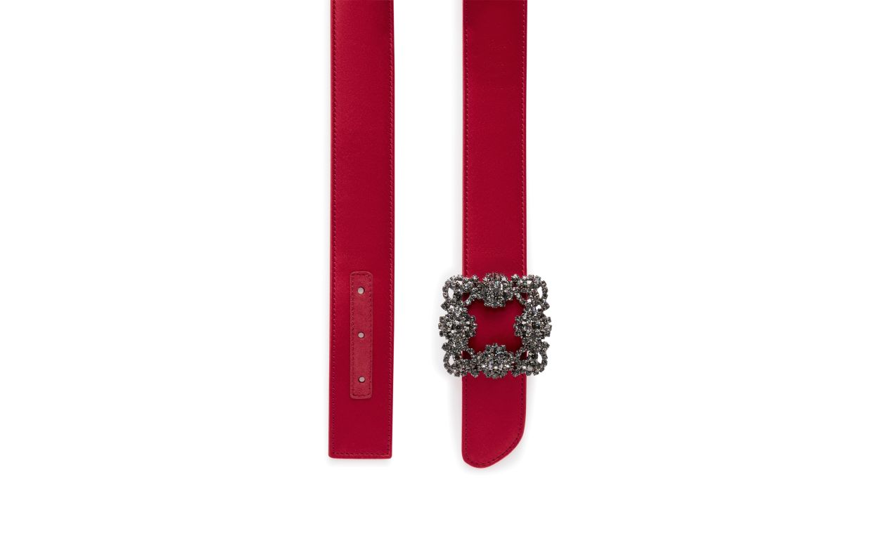 Designer Red Satin Crystal Buckled Belt - Image 