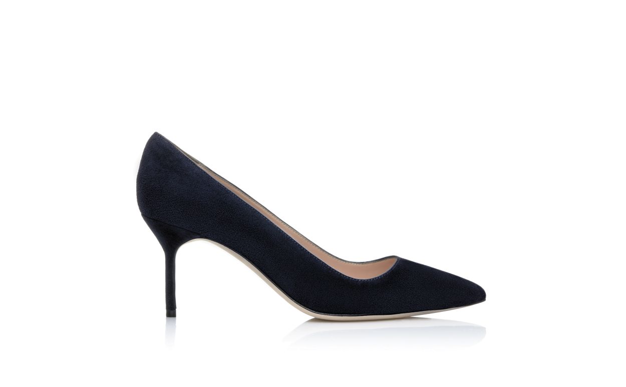 Designer Navy Suede Pointed Toe Pumps - Image Side View