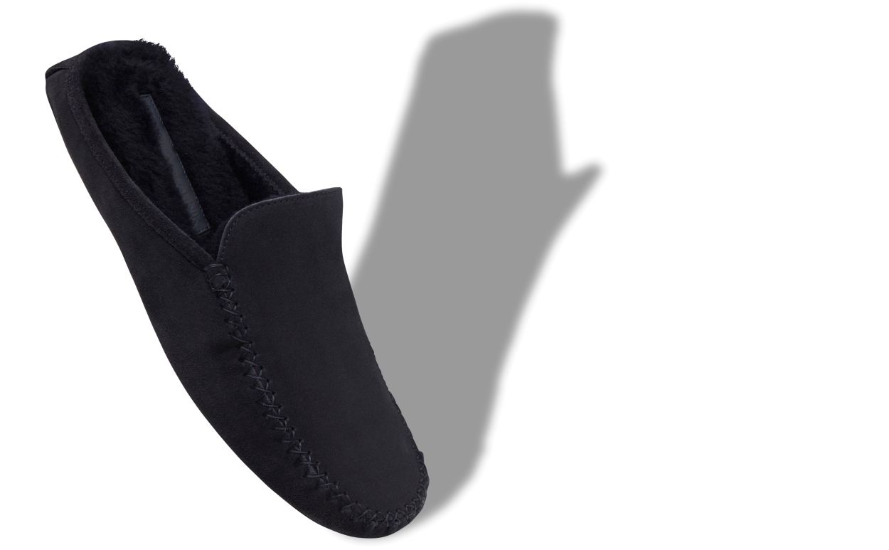 Designer Navy Blue Suede Slippers - Image small_image