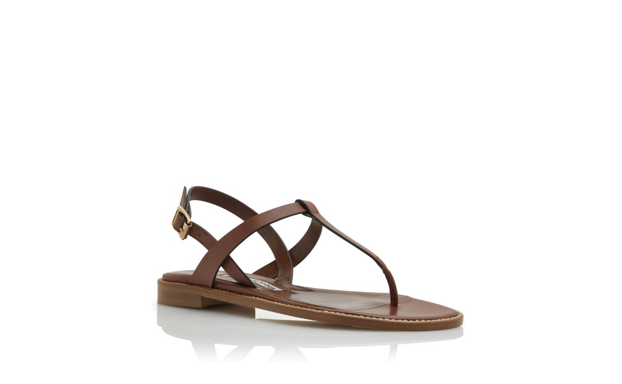 Designer Mid Brown Calf Leather Flat Sandals - Image Upsell