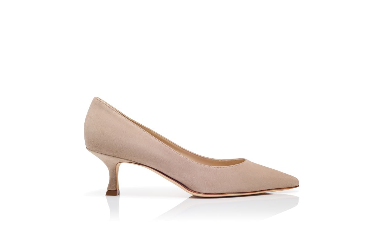 Designer Beige Suede Pointed Toe Pumps - Image Side View