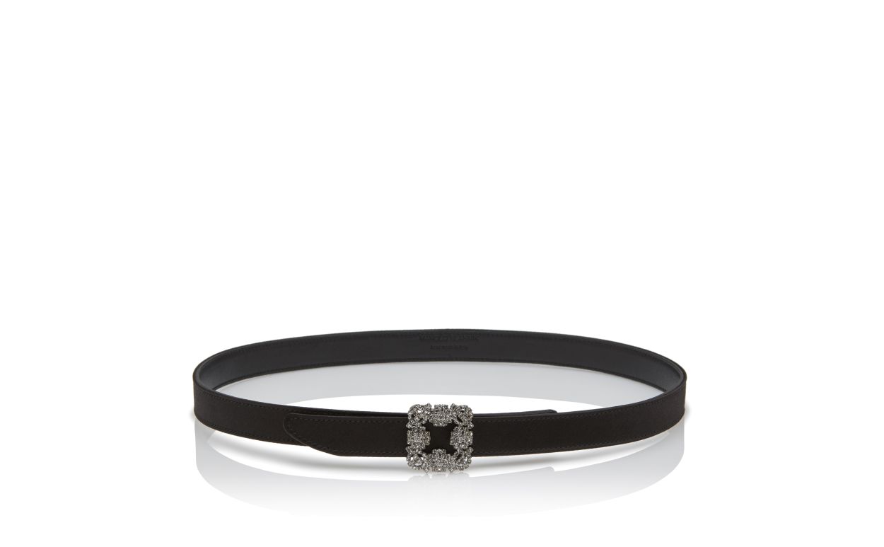 Designer Black Satin Crystal Buckled Belt - Image thumbnail