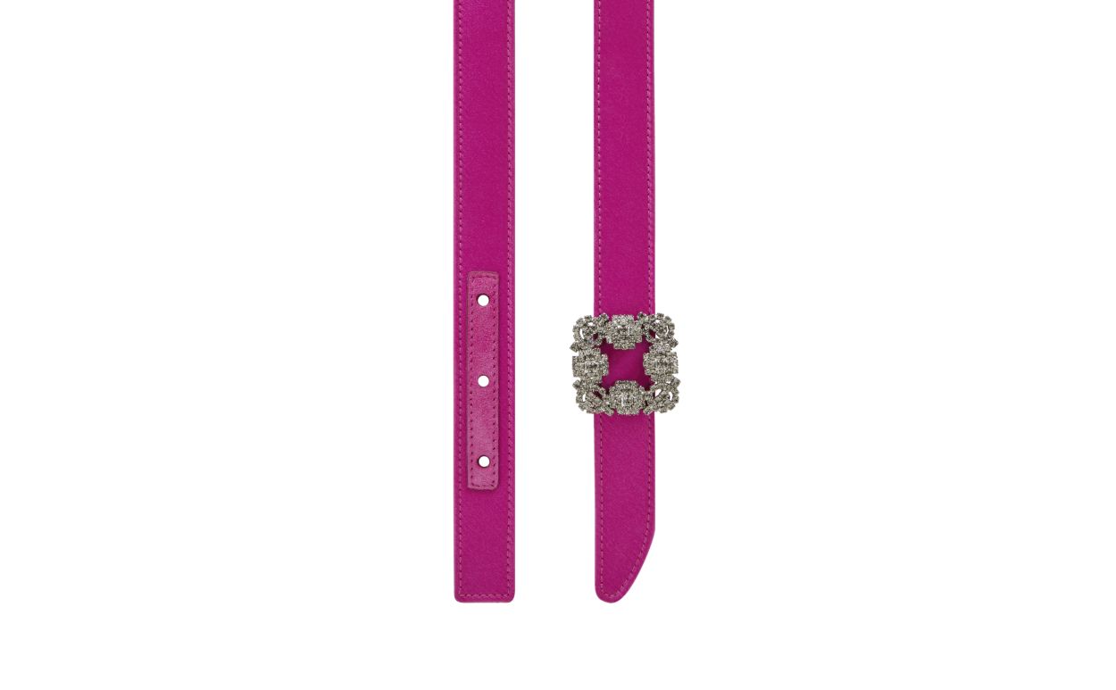 Designer Fuchsia Satin Crystal Buckled Belt - Image 