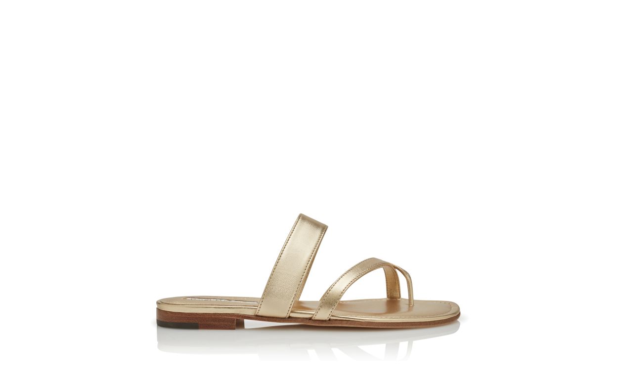 Designer Gold Nappa Leather Flat Sandals - Image Side View