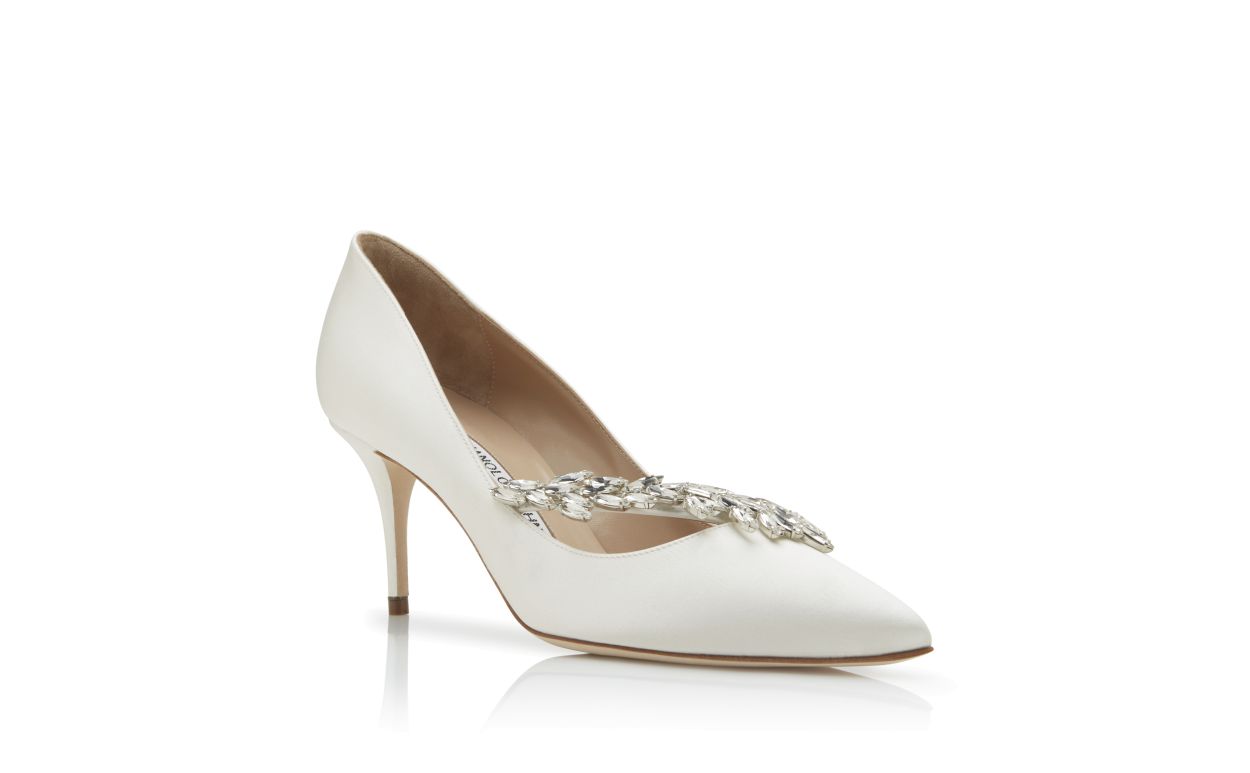 Designer White Satin Jewel Buckle Pumps - Image Upsell