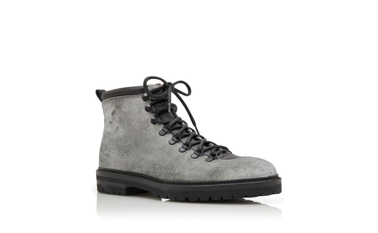 Designer Silver Calf Hair Lace Up Boots - Image Upsell