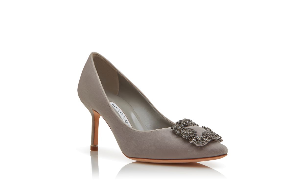 Designer Grey Velvet Jewel Buckled Pumps - Image Upsell