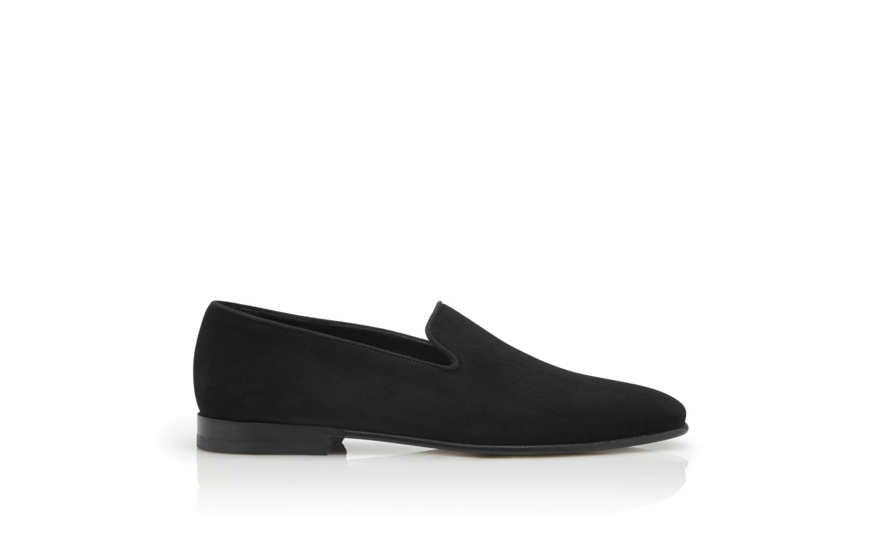 Designer Black Suede Loafers - Image Side View