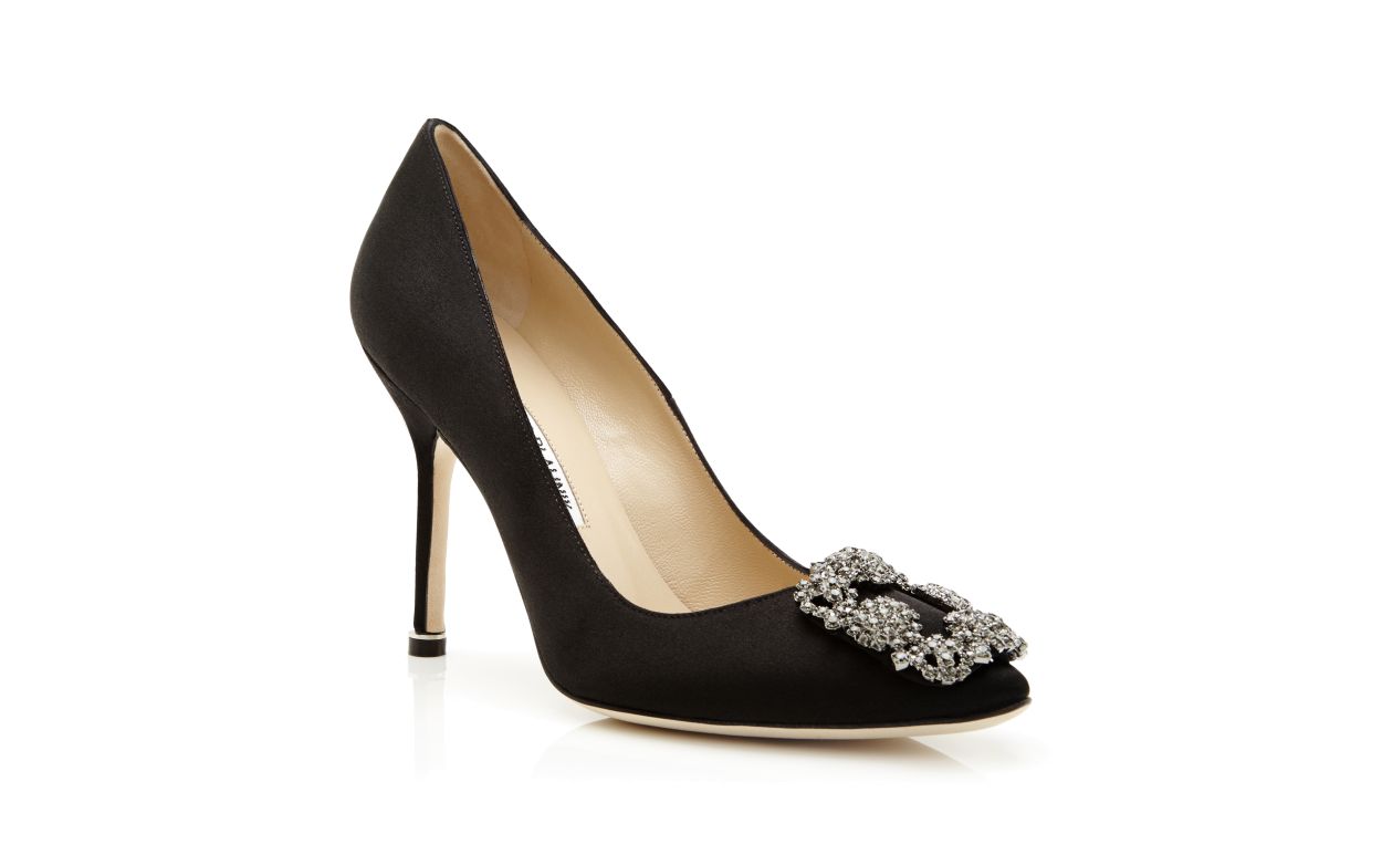 Designer Black Satin Jewel Buckle Pumps - Image Upsell