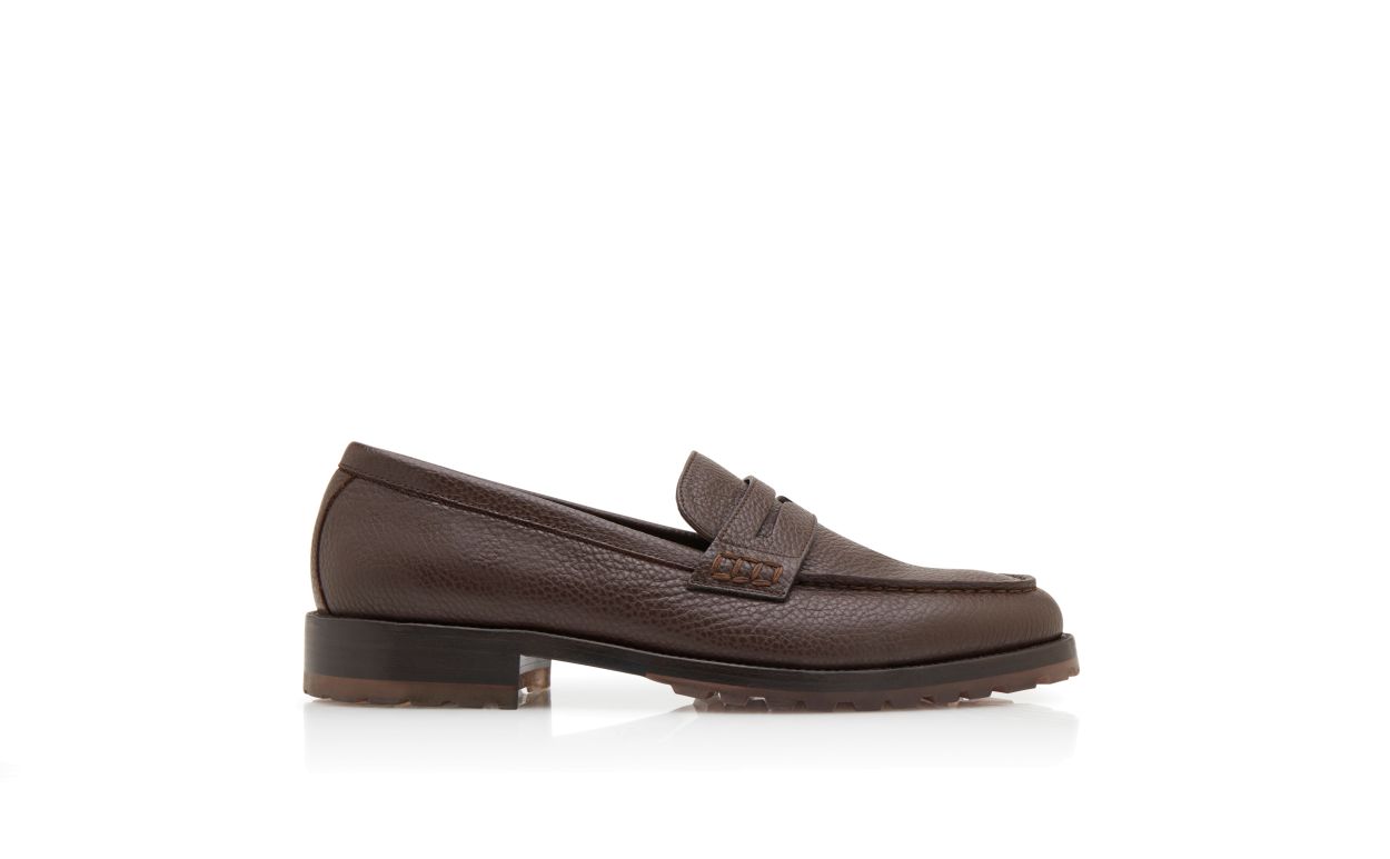 Designer Dark Brown Calf Leather Penny Loafers - Image Side View