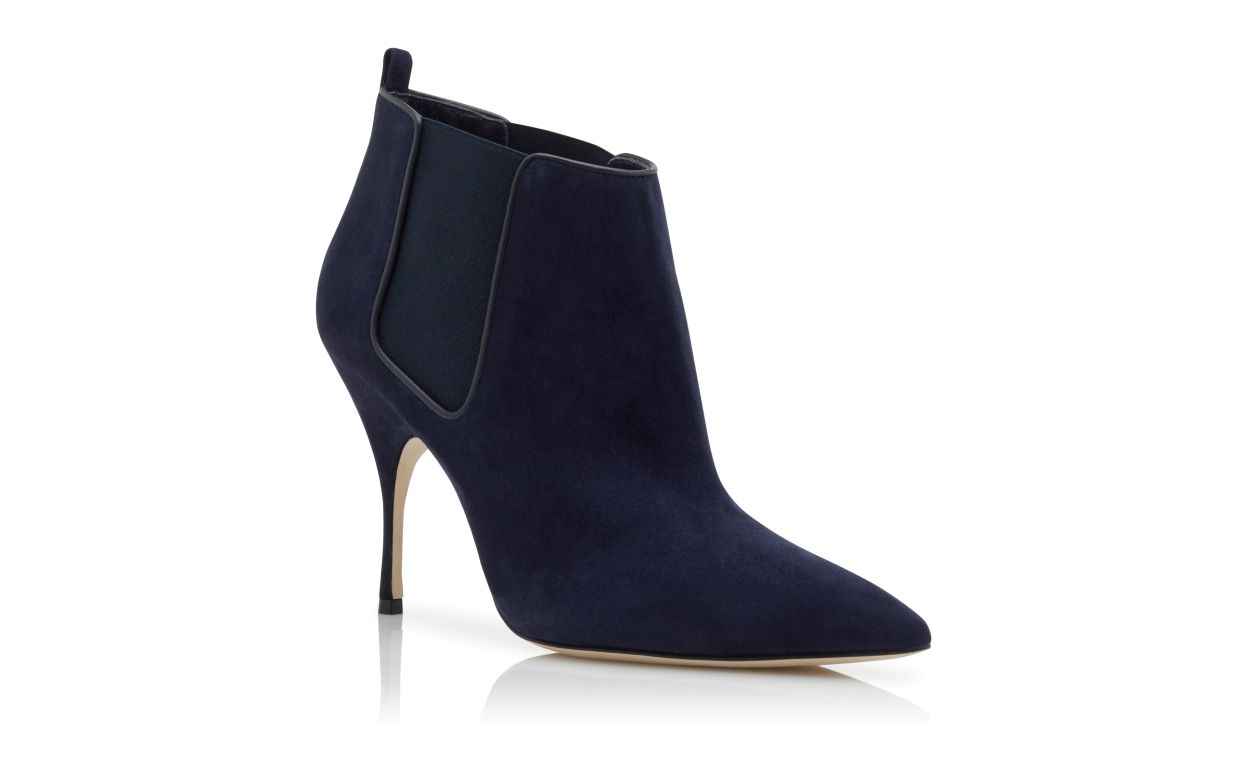 Designer Navy Blue Suede High Heel Chelsea Boots - Image Upsell