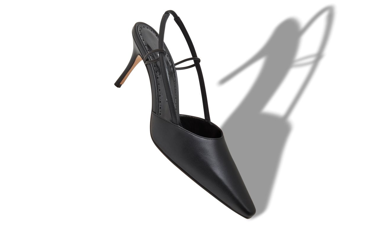 Designer Black Nappa Leather Slingback Pumps - Image Main View