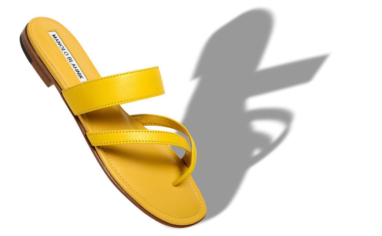 Designer Yellow Nappa Leather Crossover Flat Sandals - Image Main