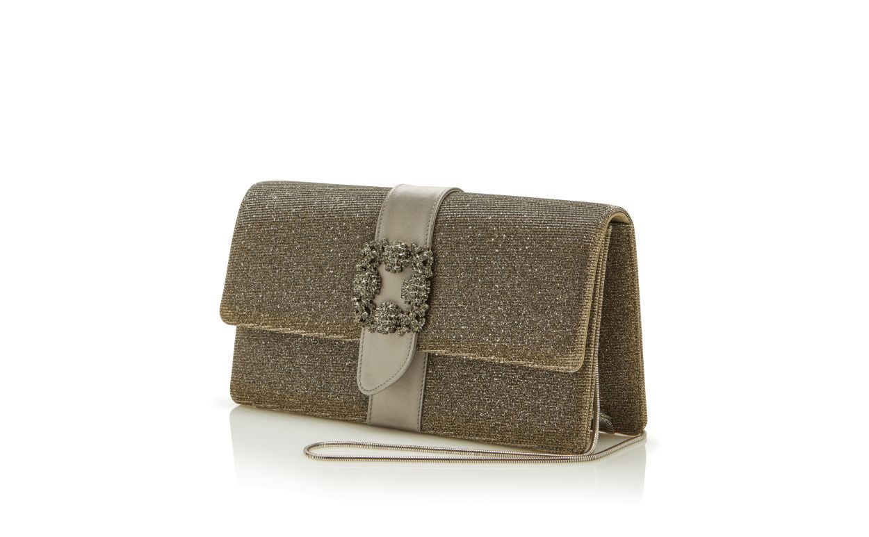 Designer Dark Gold Glitter Jewel Buckle Clutch - Image 