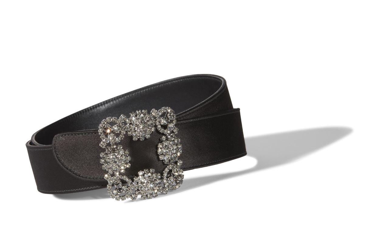 Designer Black Satin Crystal Buckled Belt - Image Main