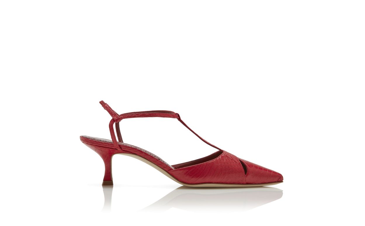 Designer Red Snakeskin T-Bar Pumps - Image thumbnail