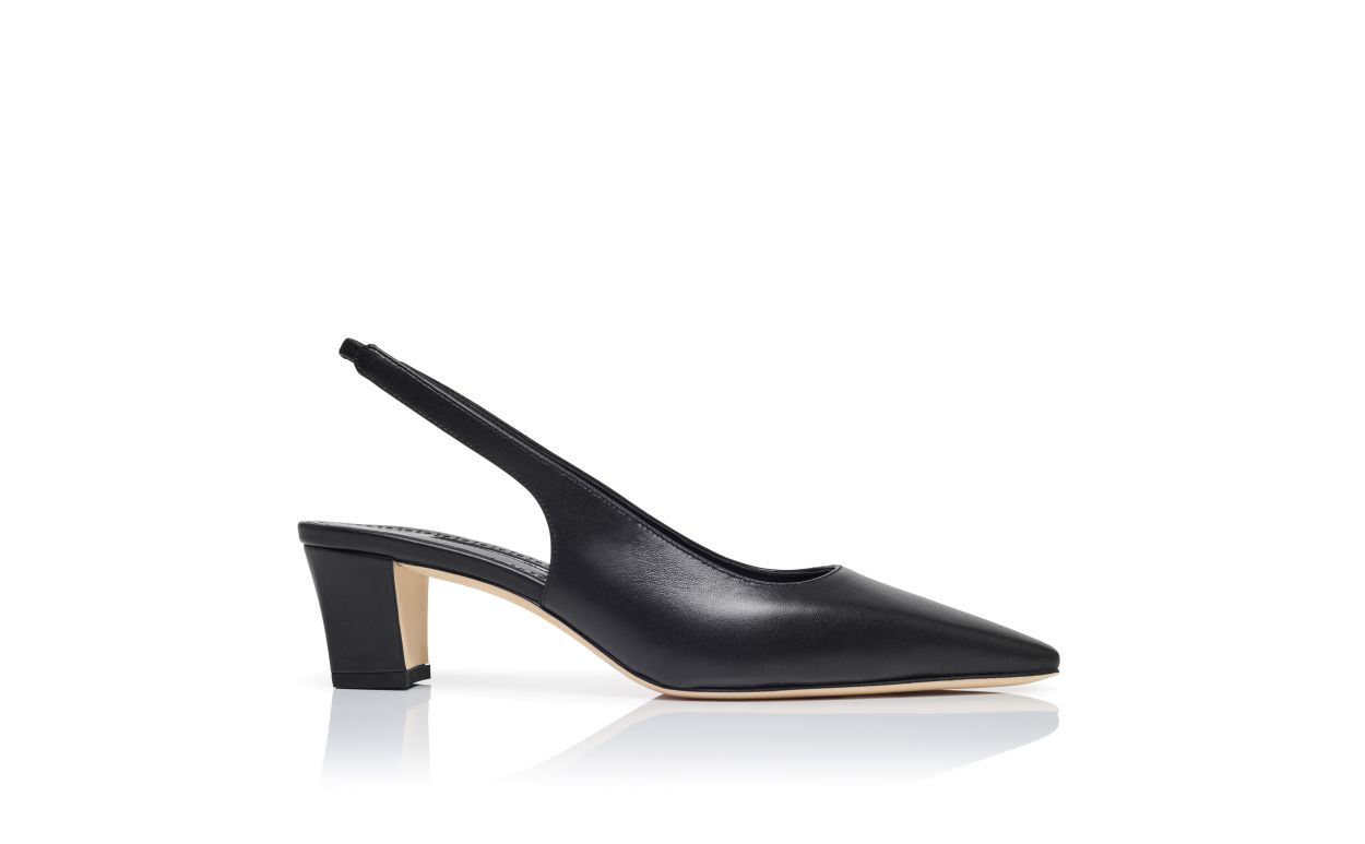 Designer Black Nappa Leather Slingback Pumps - Image Side View