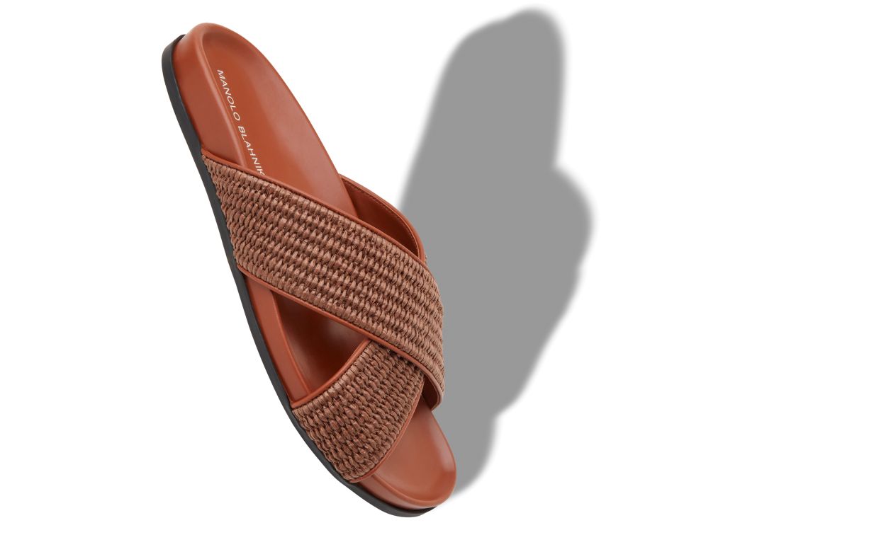 Designer Dark Brown Raffia Flat Sandals - Image Main