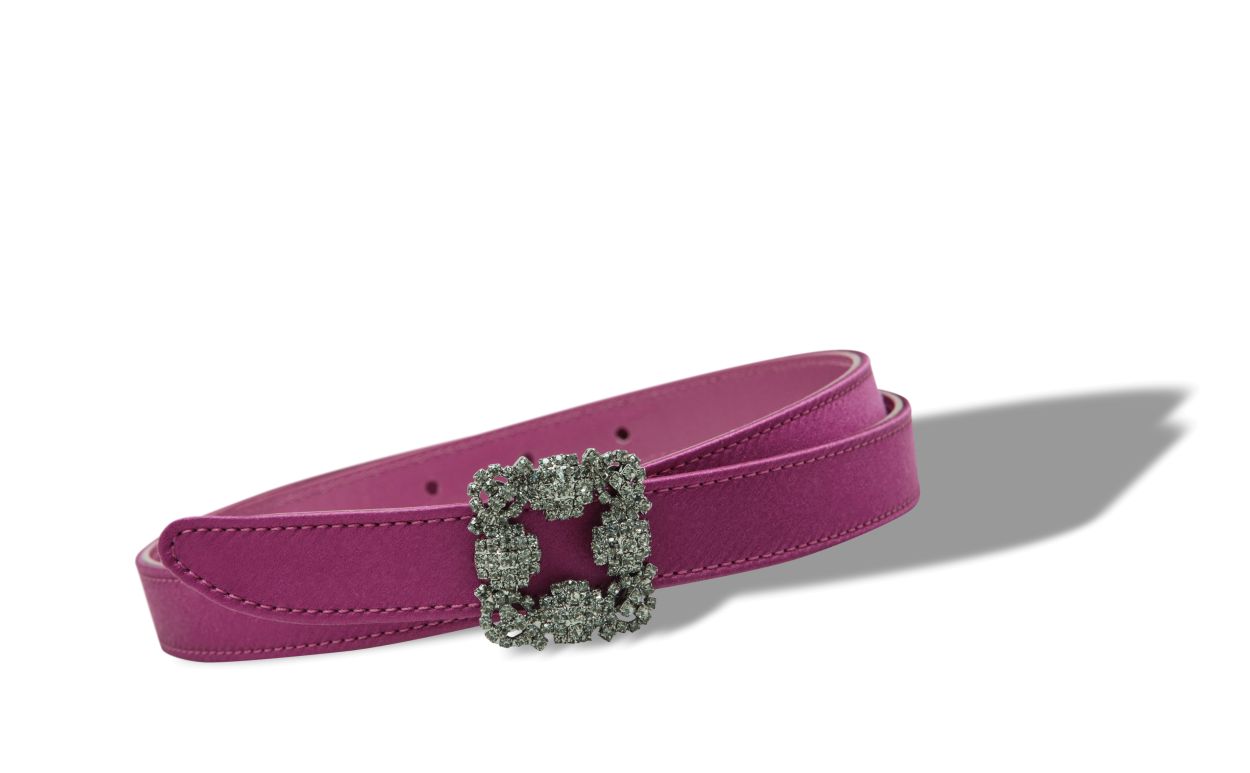 Designer Dark Fuchsia Satin Crystal Buckled Belt - Image Main