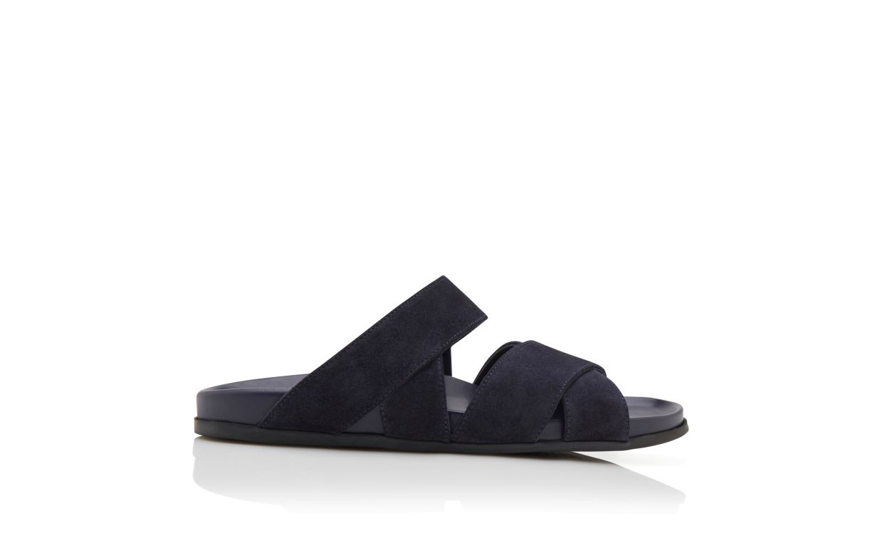 Designer Navy Blue Suede Sandals - Image Side View