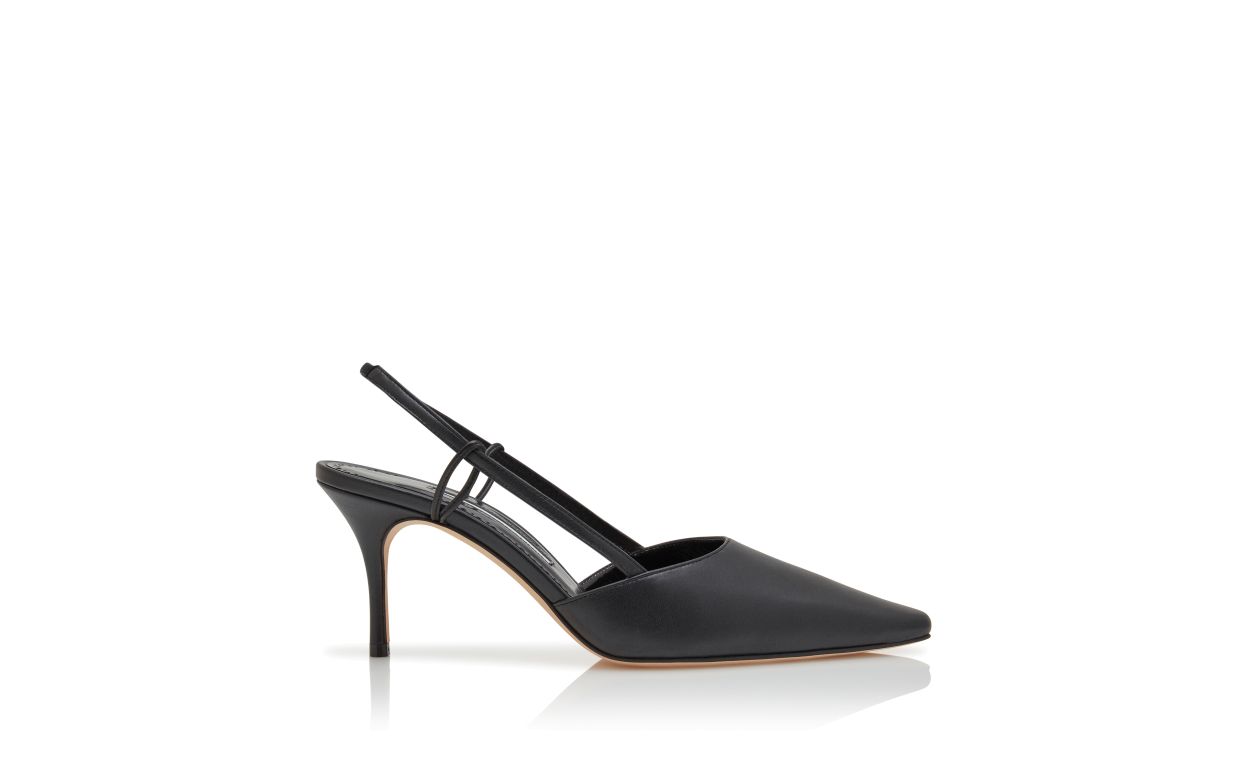 Designer Black Nappa Leather Slingback Pumps - Image Side View