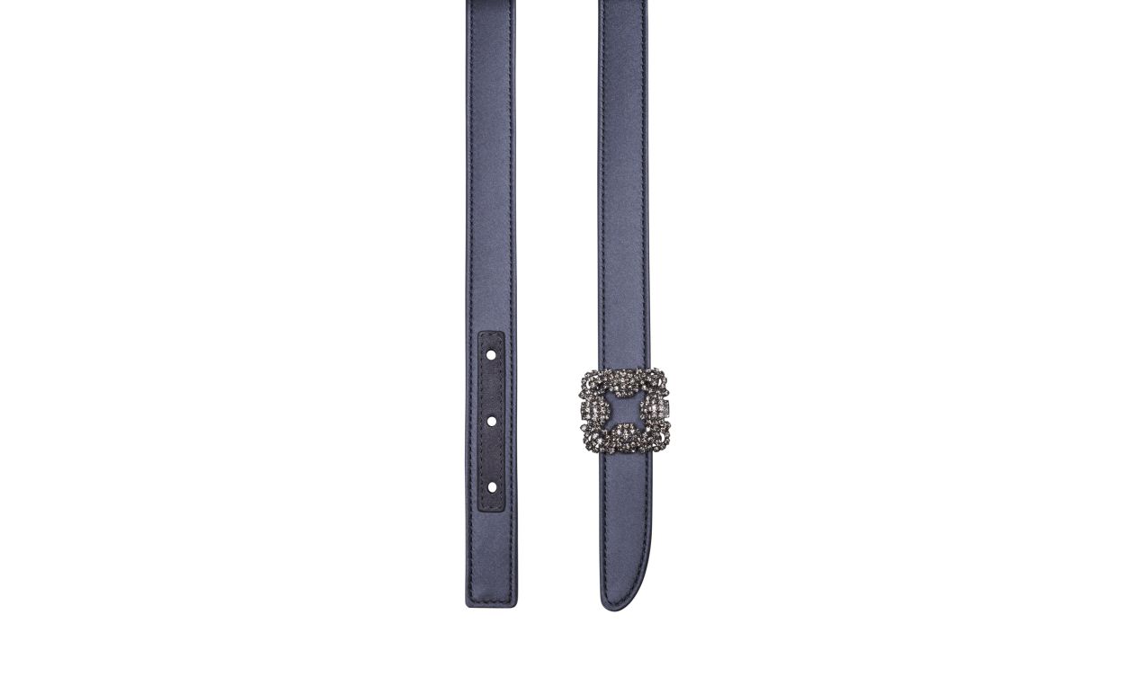 Designer Blue-Grey Satin Crystal Buckled Belt - Image 