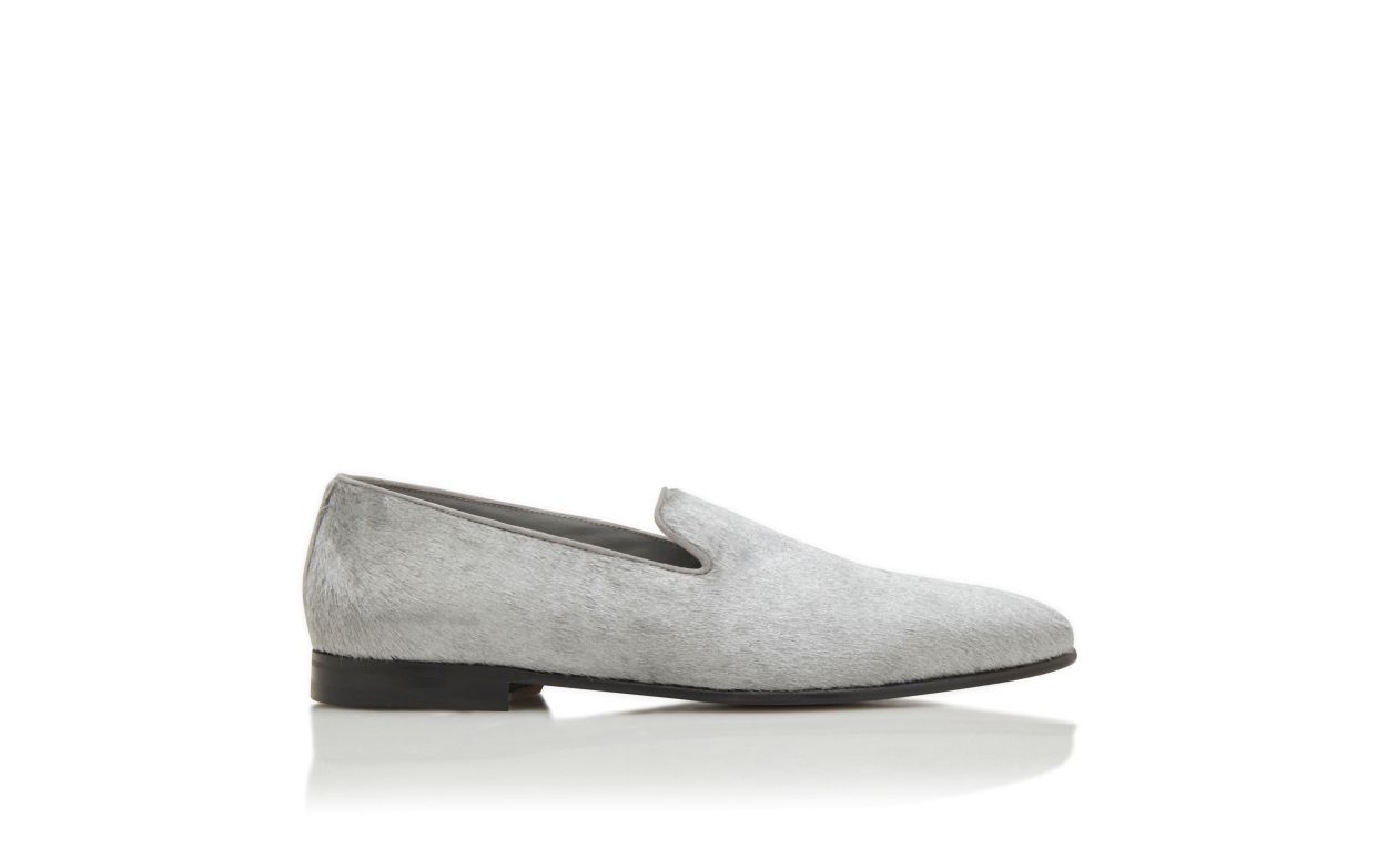 Designer Silver Calf Hair Loafers - Image Side View