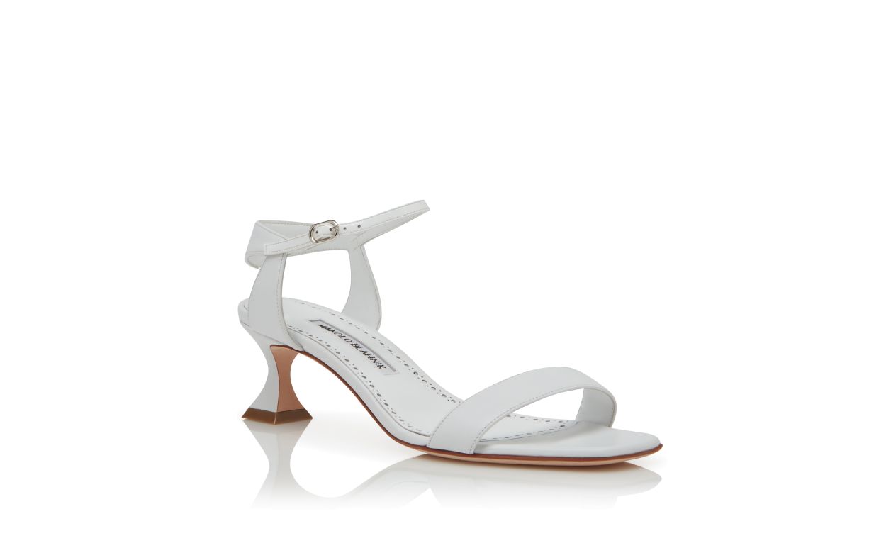 Designer White Nappa Leather Ankle Strap Sandals  - Image Upsell